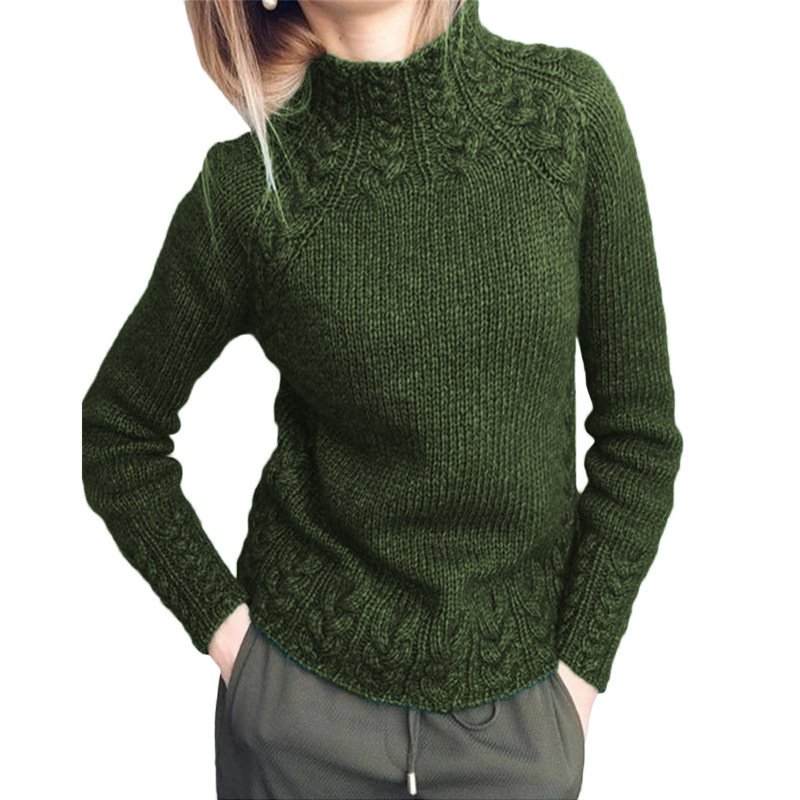 Women's Spring/Fall Plain Vintage Long Sleeve Mock Neck Knitted Sweater