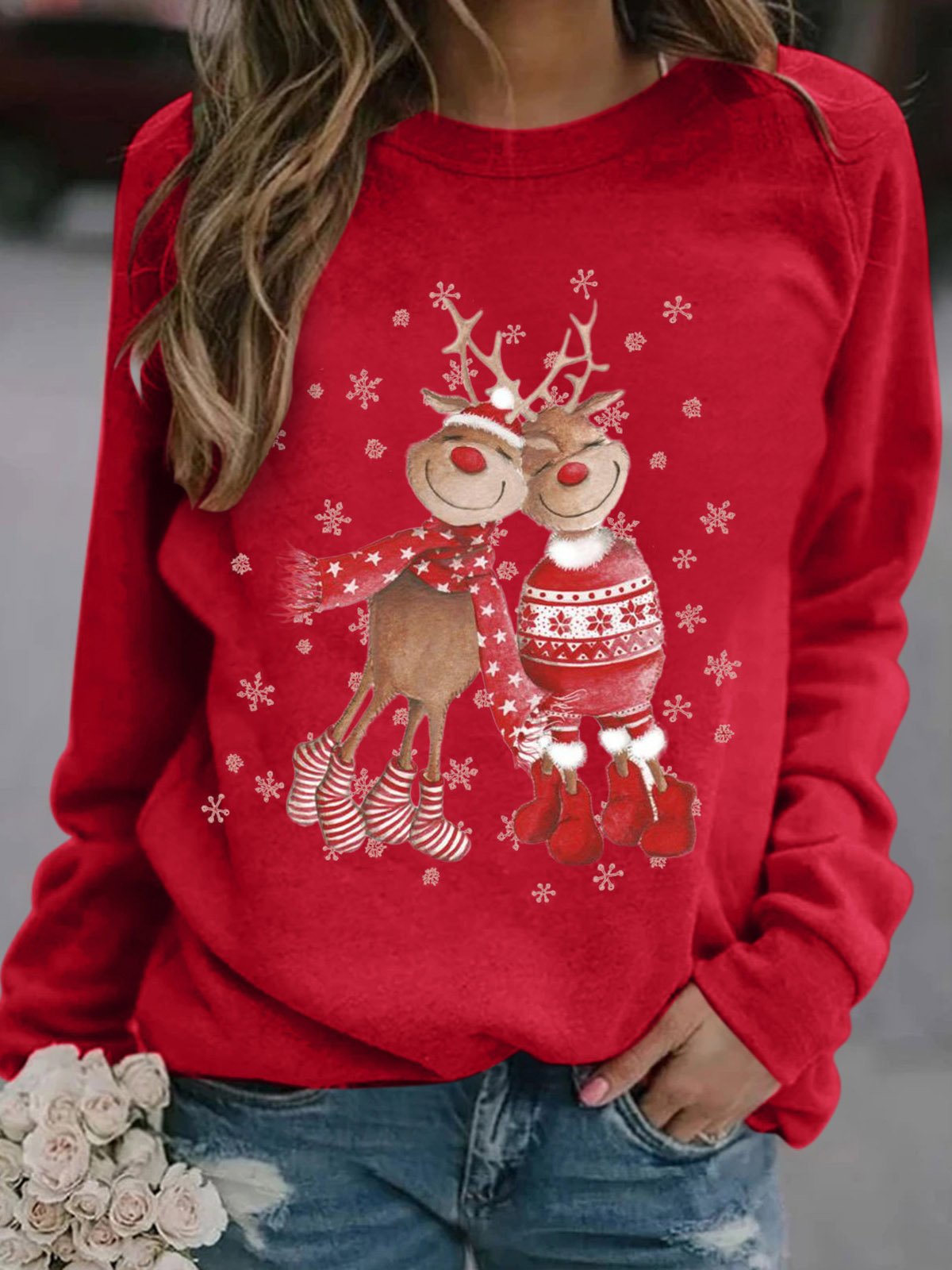 Women's Crew Neck Christmas Casual Spring/Fall Long Sleeve Sweatshirt