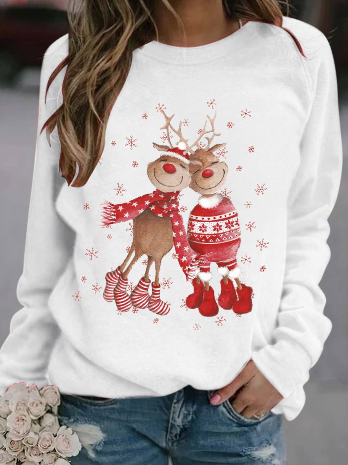 Women's Crew Neck Christmas Casual Spring/Fall Long Sleeve Sweatshirt