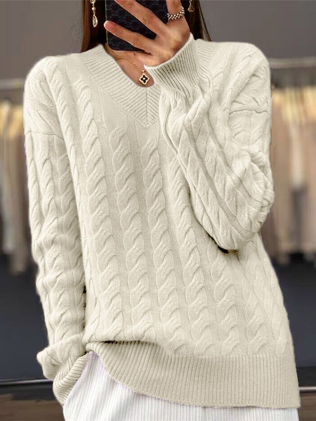 Women's Spring/Fall Plain Casual Long Sleeve V Neck Wool/Knitting Sweater