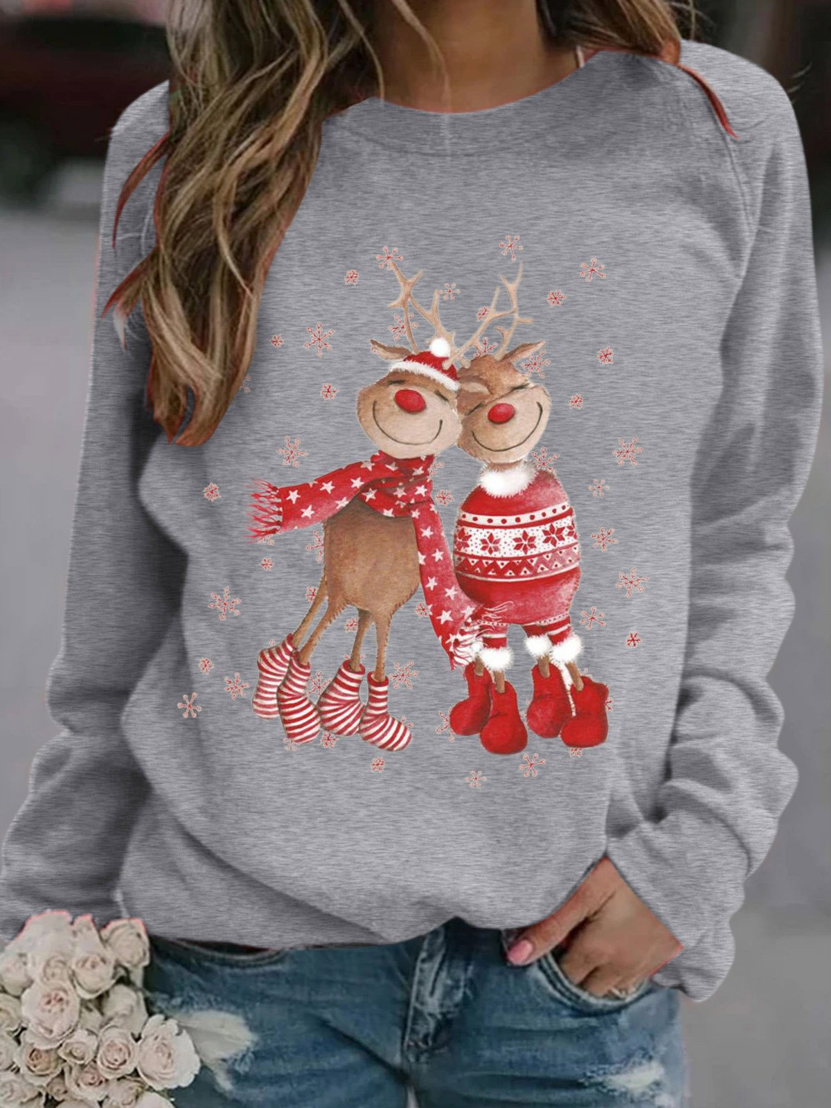 Women's Crew Neck Christmas Casual Spring/Fall Long Sleeve Sweatshirt