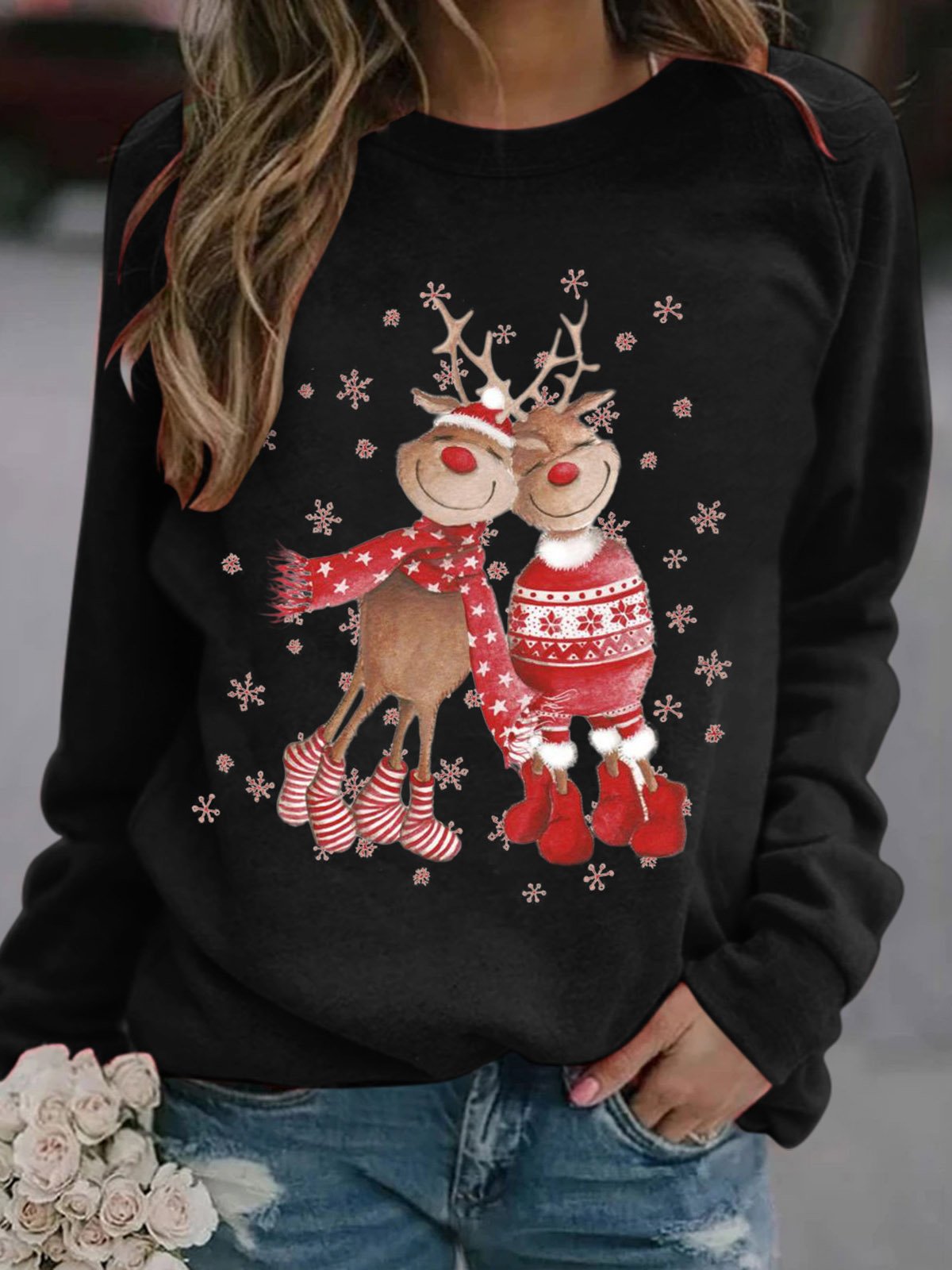 Women's Crew Neck Christmas Casual Spring/Fall Long Sleeve Sweatshirt