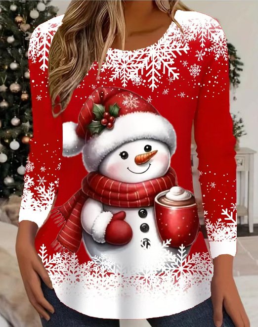 Women's Long Sleeve Tee T-shirt Spring/Fall Christmas Jersey Crew Neck Daily Going Out Casual Top