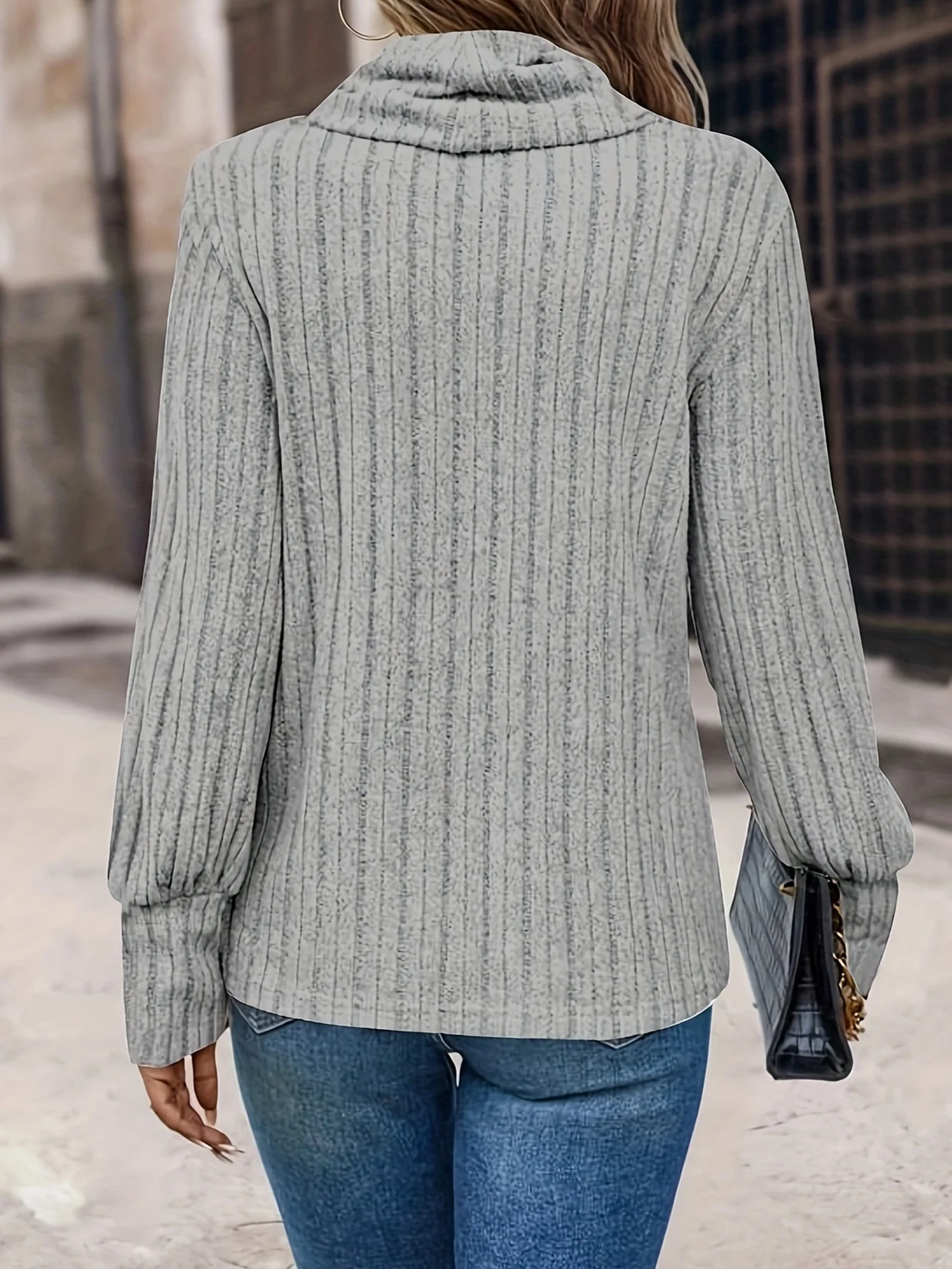 Women's Long Sleeve Blouse Spring/Fall Plain Jersey Turtleneck Daily Going Out Casual Top