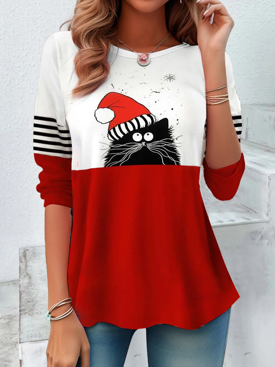 Women's Long Sleeve Tee T-shirt Spring/Fall Cat Printing Jersey Crew Neck Holiday Going Out Casual Top