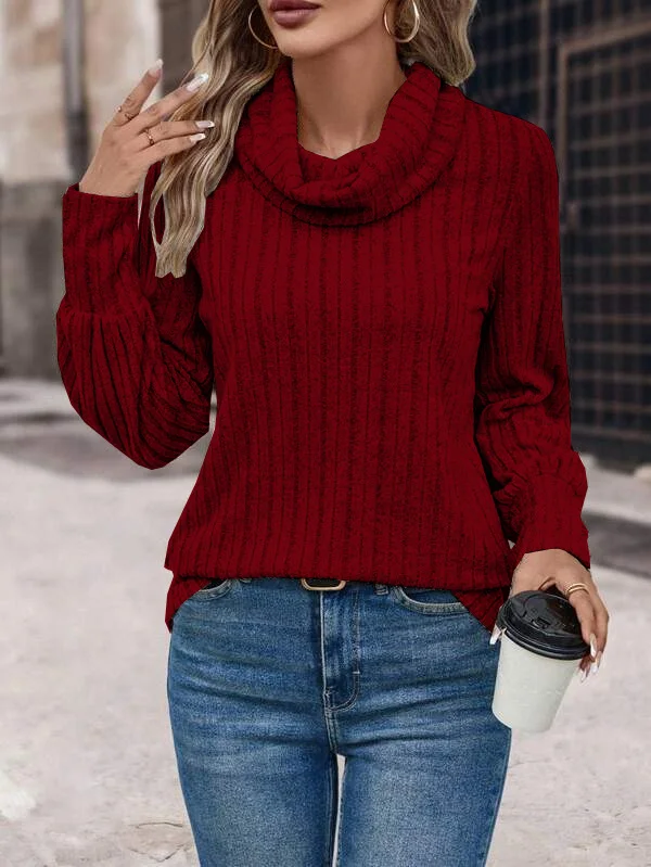 Women's Long Sleeve Blouse Spring/Fall Plain Jersey Turtleneck Daily Going Out Casual Top