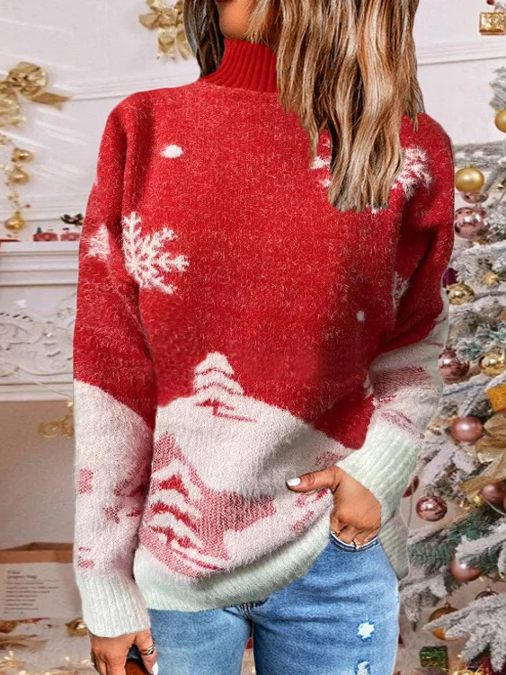 Women's Spring/Fall Christmas Casual Long Sleeve Turtleneck Yarn/Wool Yarn Sweater