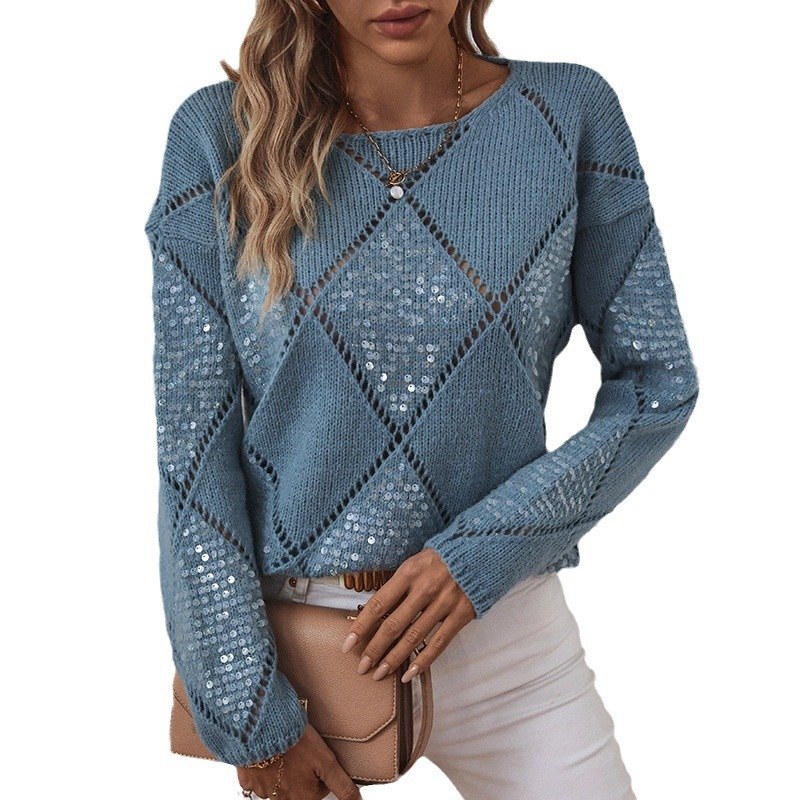 Women's Glitter Spring/Fall Plain Casual Long Sleeve Crew Neck Wool/Knitting Sweater