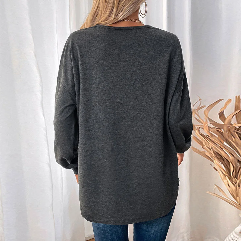 Women's Long Sleeve Blouse Spring/Fall Plain Knitted Crew Neck Daily Going Out Casual Top