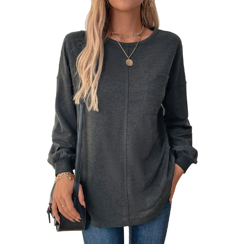 Women's Long Sleeve Blouse Spring/Fall Plain Knitted Crew Neck Daily Going Out Casual Top