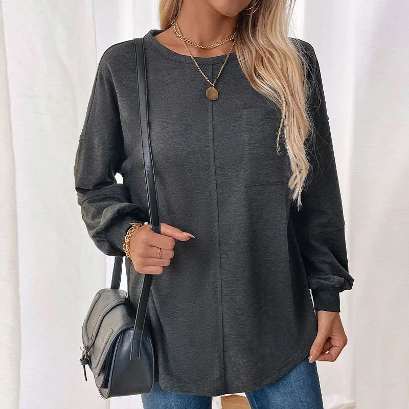 Women's Long Sleeve Blouse Spring/Fall Plain Knitted Crew Neck Daily Going Out Casual Top