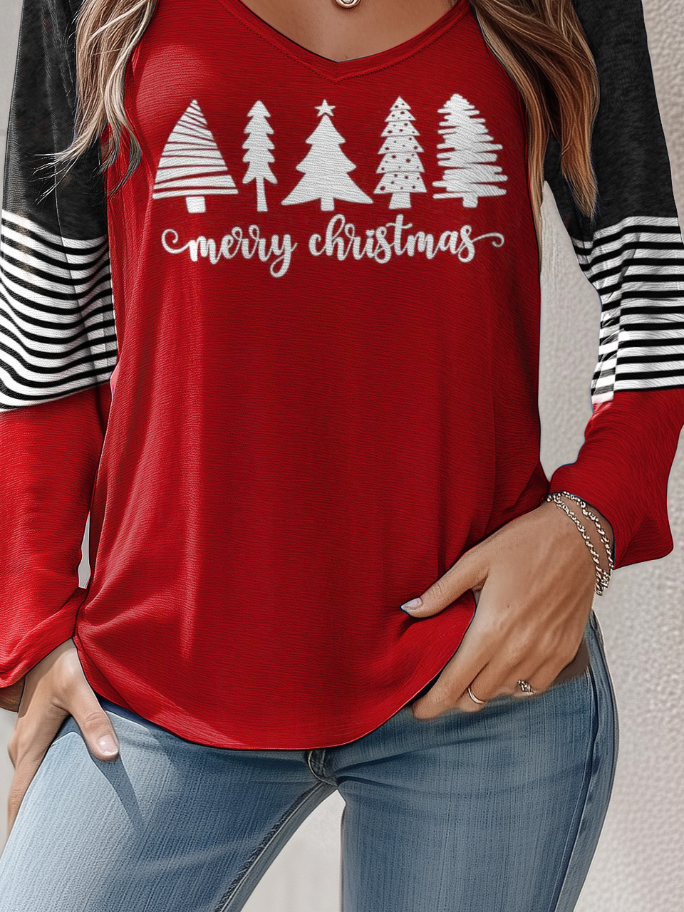 Women's Long Sleeve Tee T-shirt Spring/Fall Christmas Jersey V Neck Daily Going Out Casual Top