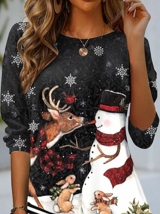 Women's Long Sleeve Tee T-shirt Spring/Fall Christmas Jersey Crew Neck Daily Going Out Casual Top