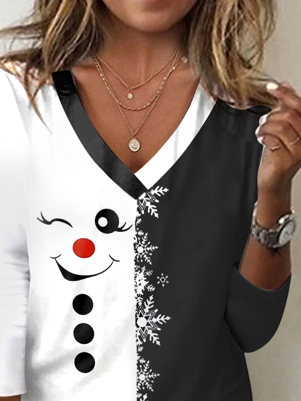 Women's Long Sleeve Tee T-shirt Spring/Fall Christmas Jersey V Neck Daily Going Out Casual Top