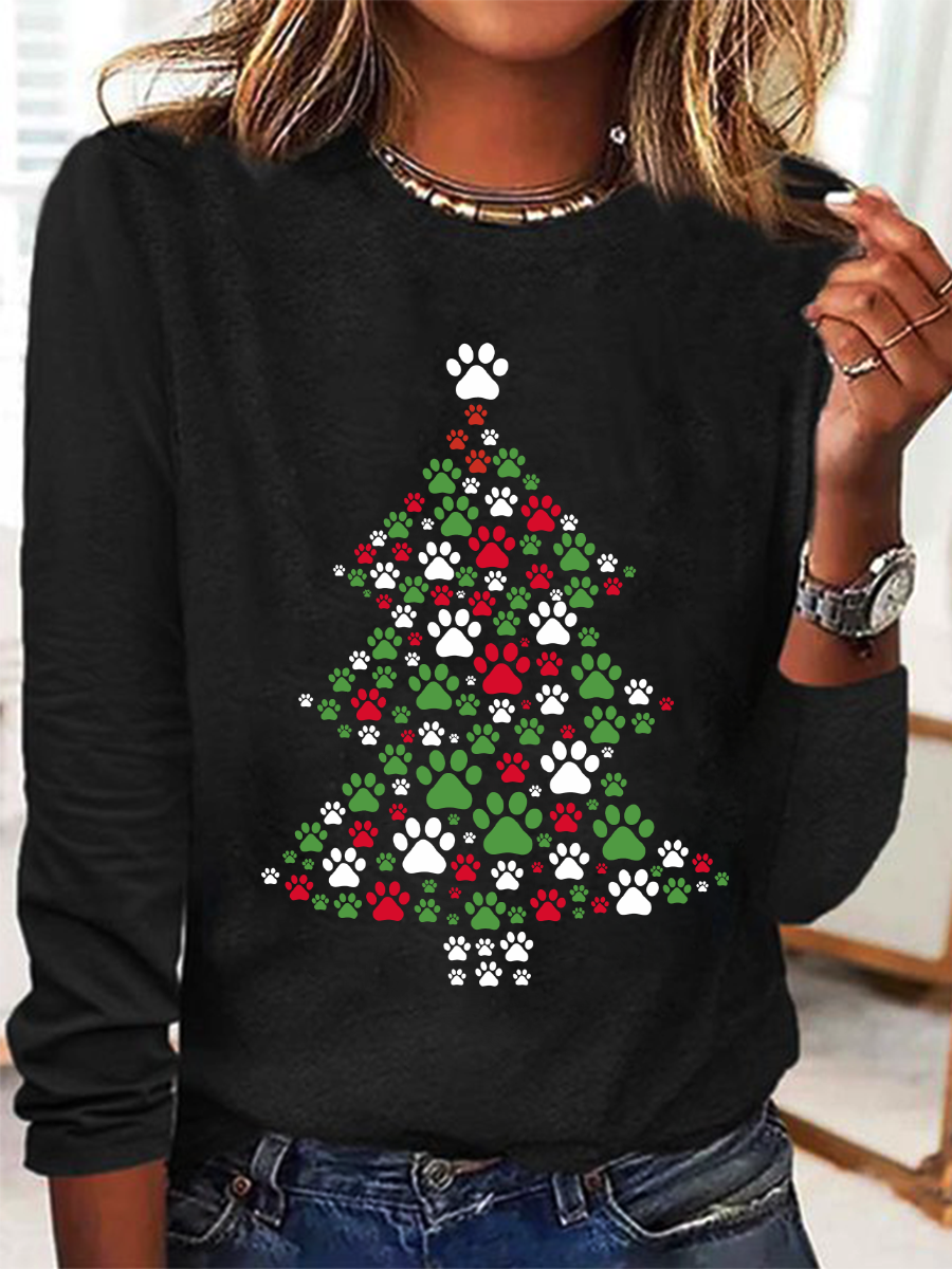 Women's Long Sleeve Tee T-shirt Spring/Fall Christmas Cotton-Blend Crew Neck Daily Going Out Casual Top