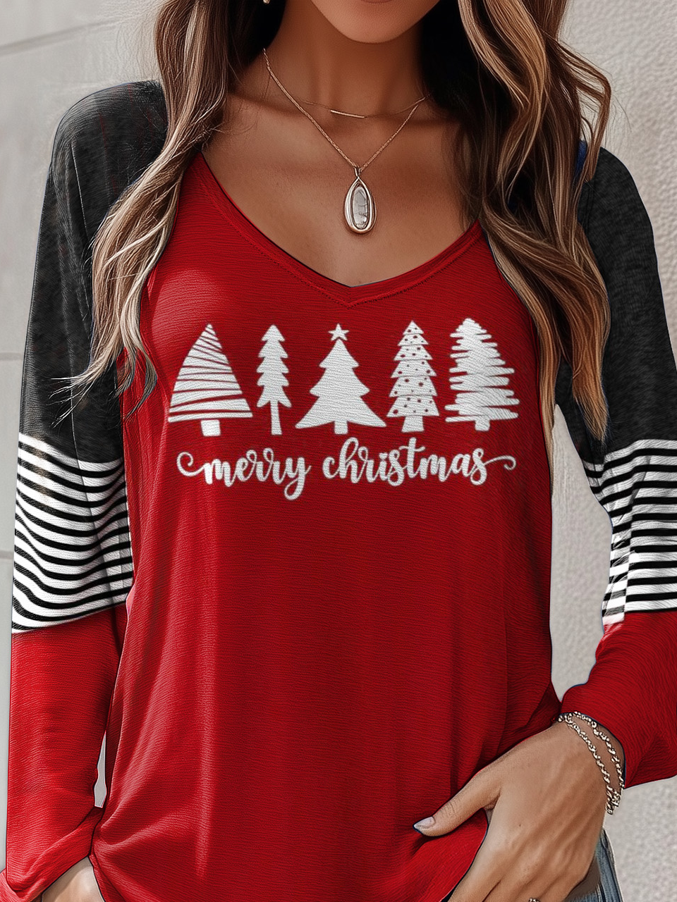 Women's Long Sleeve Tee T-shirt Spring/Fall Christmas Jersey V Neck Daily Going Out Casual Top