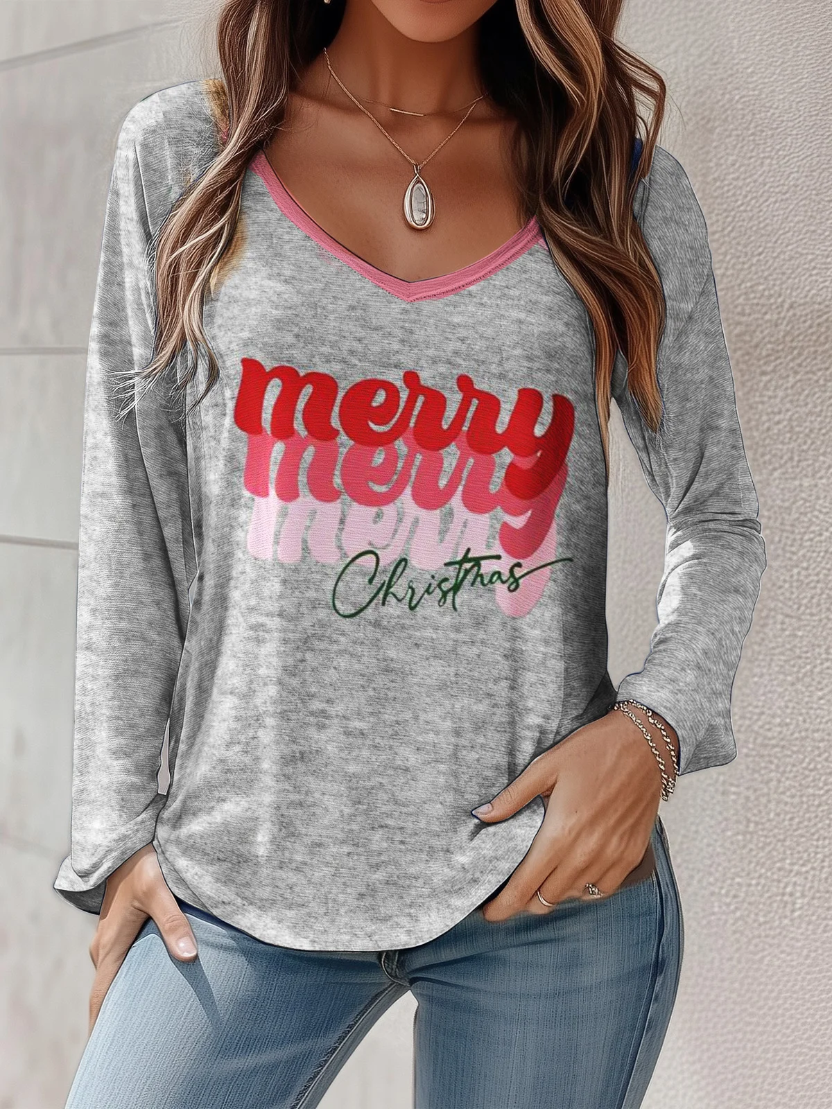 Women's Long Sleeve Tee T-shirt Spring/Fall Text Letters Jersey V Neck Daily Going Out Casual Top