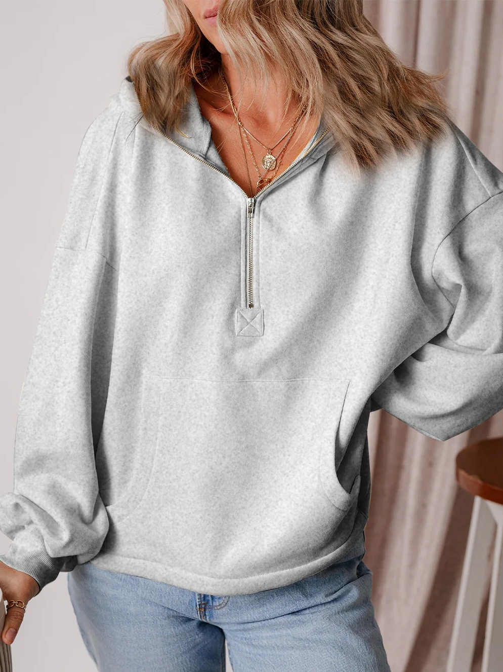 Women's Hoodie Plain Zipper Casual Spring/Fall Long Sleeve Sweatshirt