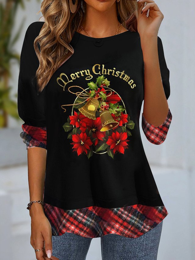 Women's Long Sleeve Tee T-shirt Spring/Fall Christmas Jersey Crew Neck Daily Going Out Casual Top