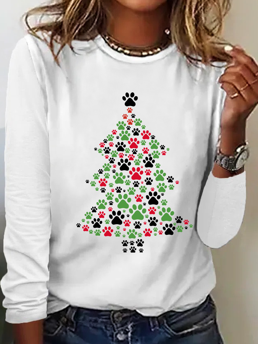 Women's Long Sleeve Tee T-shirt Spring/Fall Christmas Cotton-Blend Crew Neck Daily Going Out Casual Top