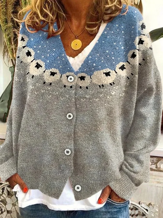 Women's Casual Winter Geometric Wool/Knitting Cardigan