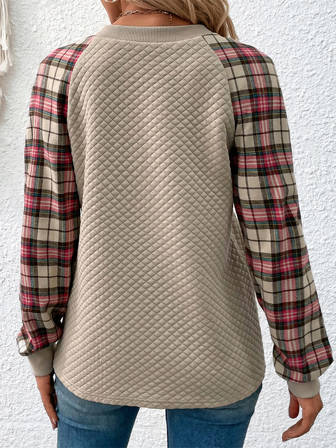 Women's Crew Neck Plaid Casual Spring/Fall Long Sleeve Sweatshirt