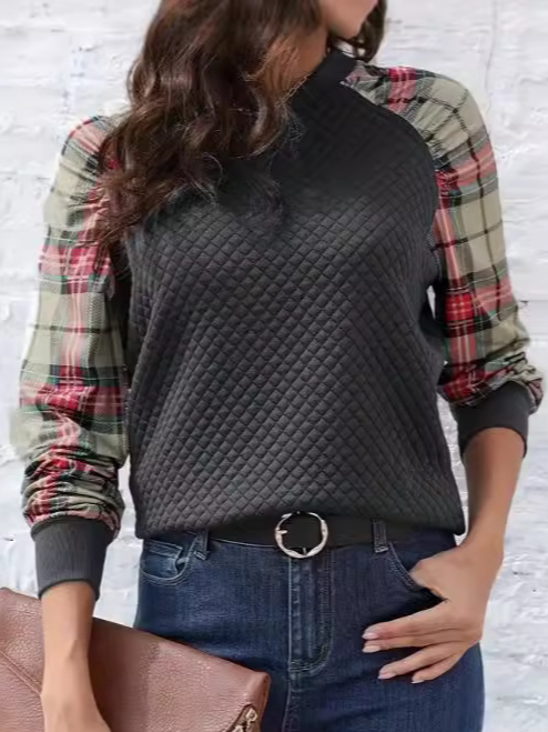 Women's Crew Neck Plaid Casual Spring/Fall Long Sleeve Sweatshirt