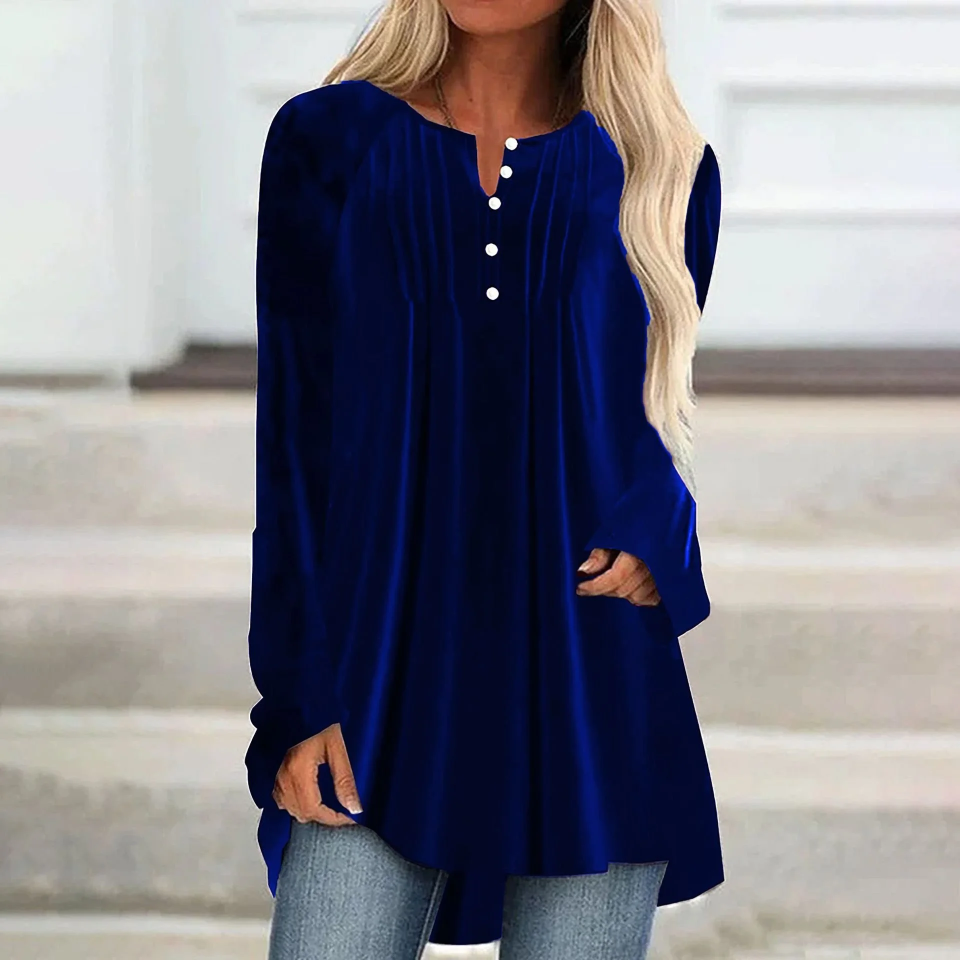 Women's Long Sleeve Blouse Spring/Fall Plain Jersey Crew Neck Daily Going Out Casual Top