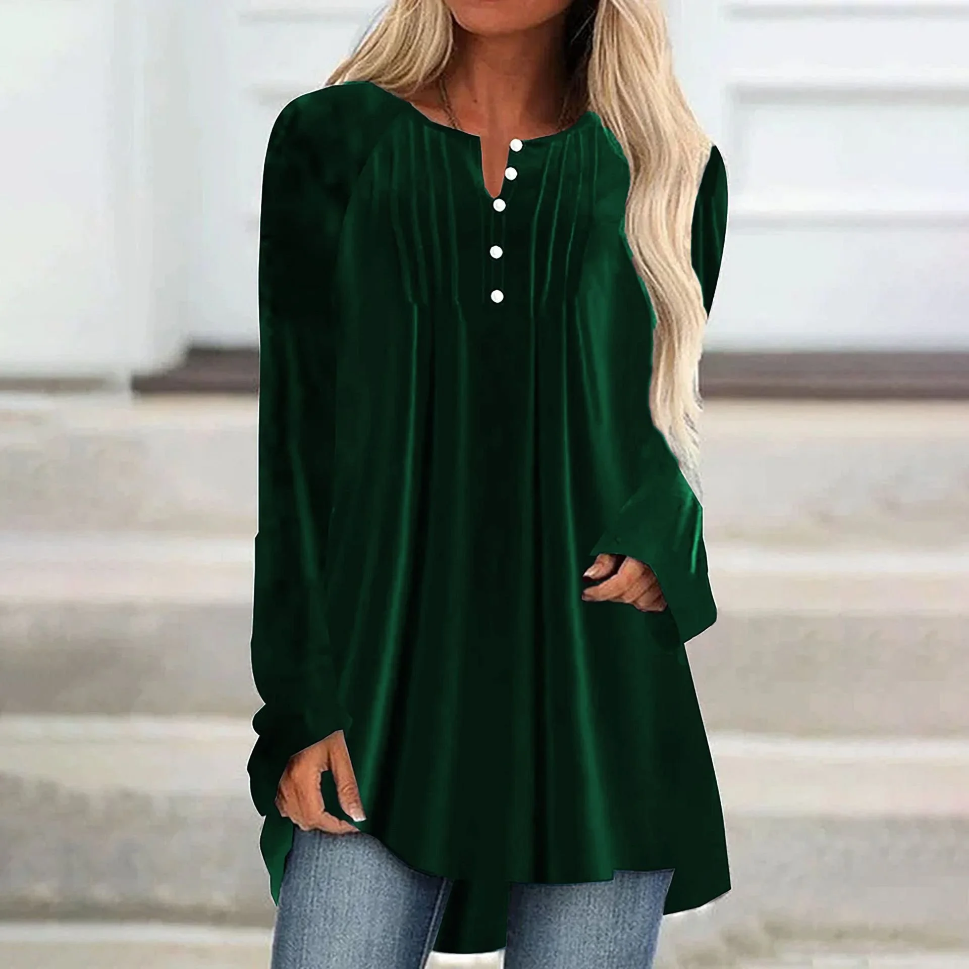 Women's Long Sleeve Blouse Spring/Fall Plain Jersey Crew Neck Daily Going Out Casual Top