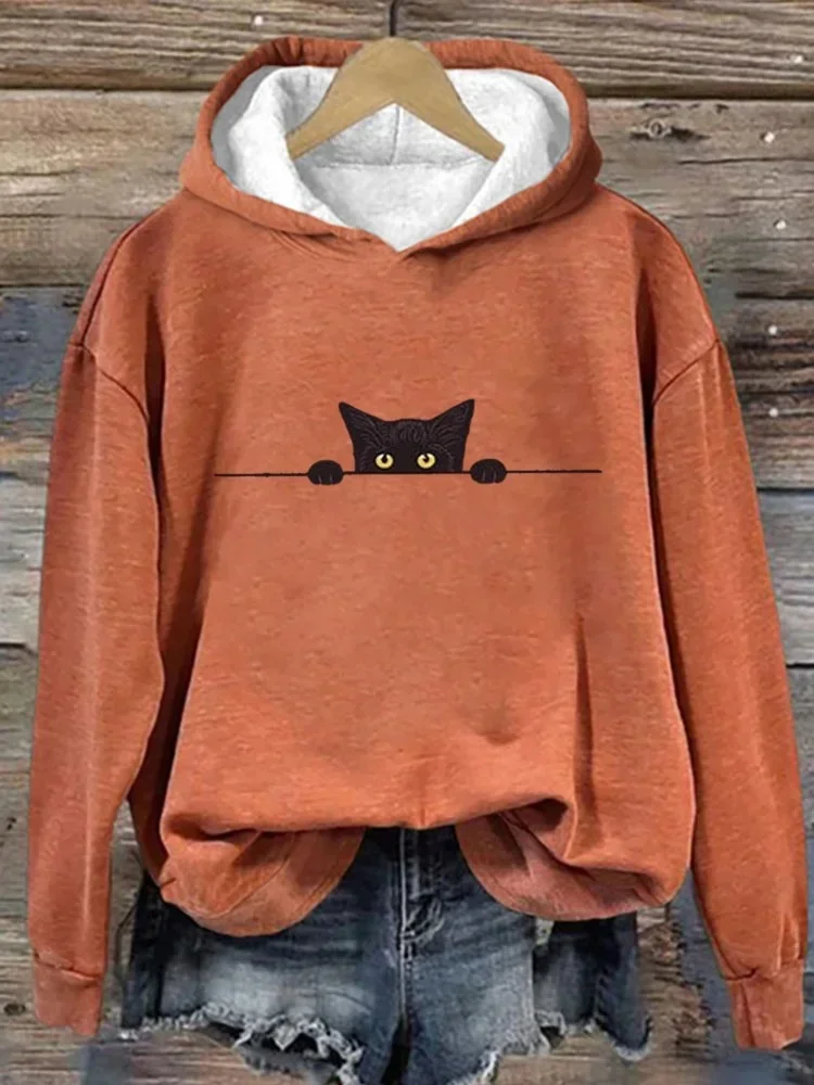 Women's Cat Spring/Fall Cotton Long Sleeve Casual Daily Hoodie