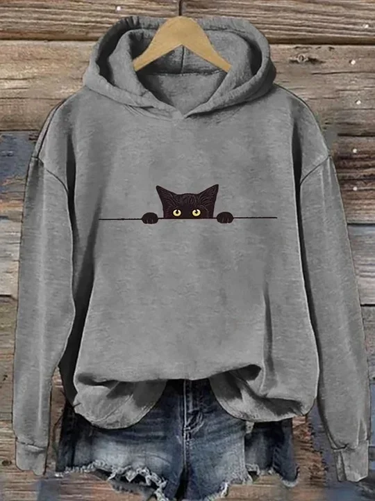 Women's Cat Spring/Fall Cotton Long Sleeve Casual Daily Hoodie