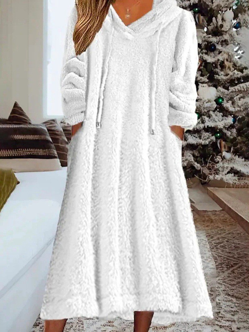 Women's Long Sleeve Spring/Fall Plain Fluff/Granular Fleece Fabric Dress Hoodie Daily Going Out Casual Midi H-Line