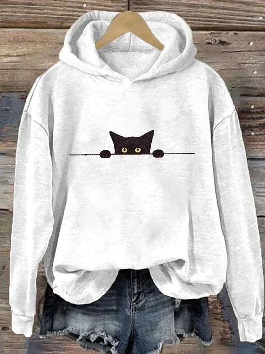 Women's Cat Spring/Fall Cotton Long Sleeve Casual Daily Hoodie