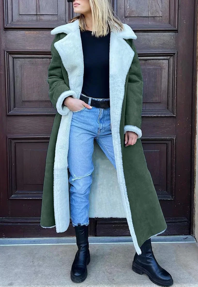 Women's Winter Outerwear Faux Fur Casual Plain Long Shawl Collar Overcoat