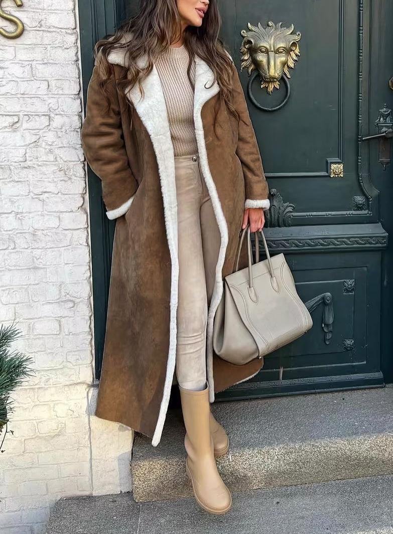 Women's Winter Outerwear Faux Fur Casual Plain Long Shawl Collar Overcoat