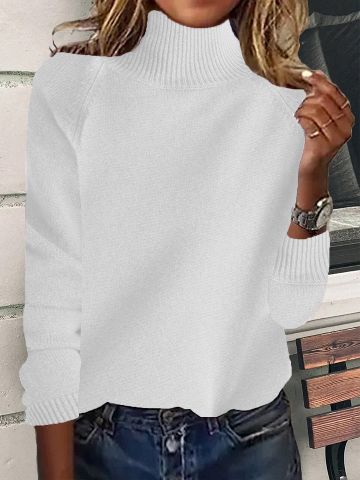 Women's Spring/Fall Plain Casual Long Sleeve Turtleneck Yarn/Wool Yarn Sweater