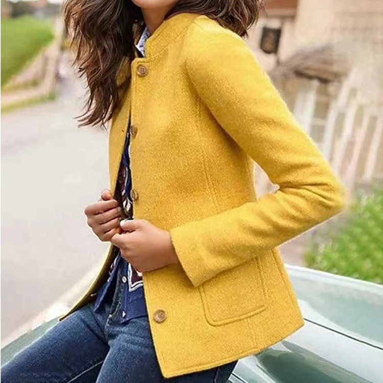 Women's Spring/Fall Outerwear Vintage Plain Long Sleeve Mock Neck Jacket