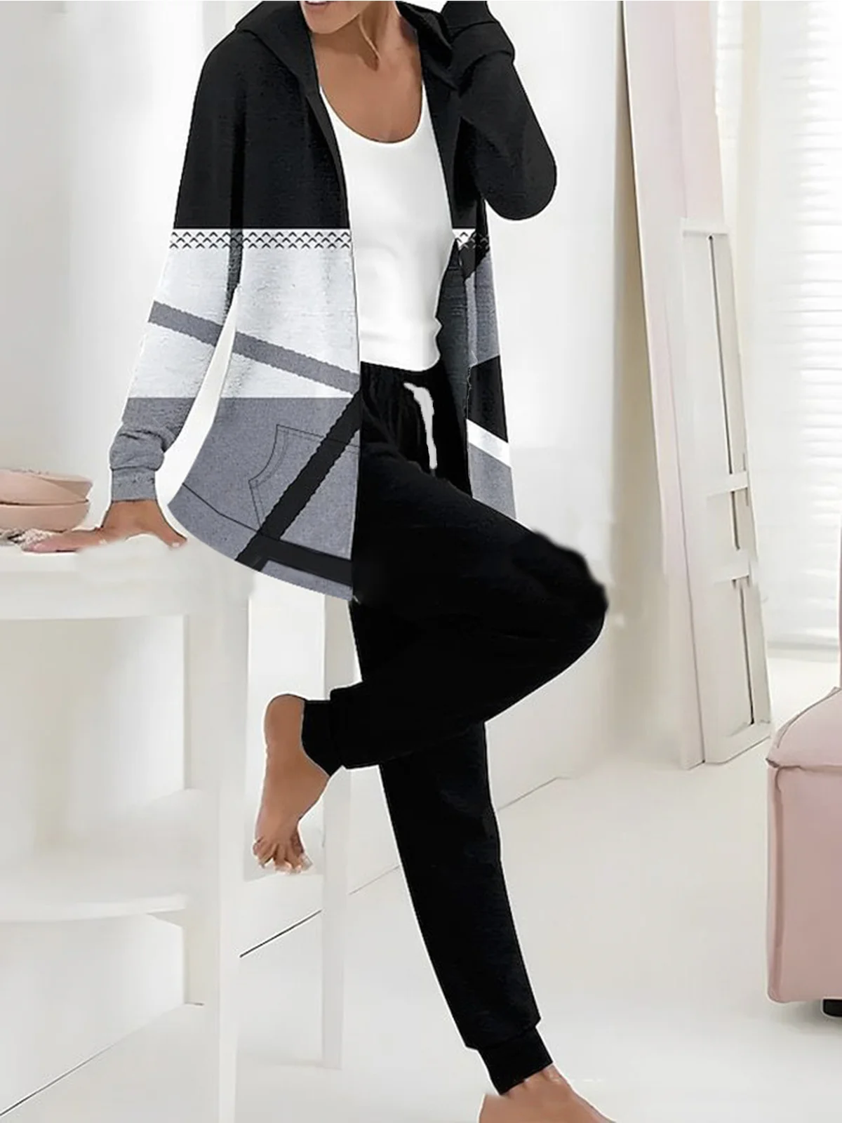 Women's Jersey Geometric Daily Going Out Two Piece Set Long Sleeve Casual Spring/Fall Top With Pants Matching Set