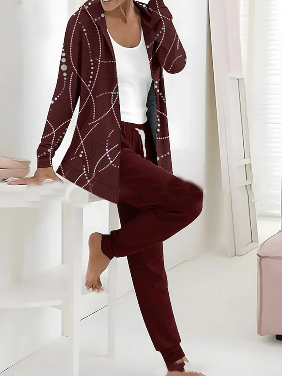 Women's Jersey Geometric Daily Going Out Two Piece Set Long Sleeve Casual Spring/Fall Top With Pants Matching Set