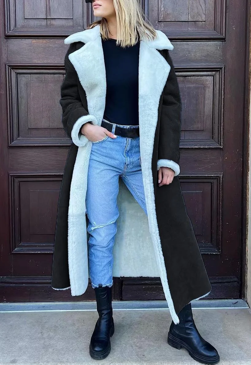 Women's Winter Outerwear Faux Fur Casual Plain Long Shawl Collar Overcoat