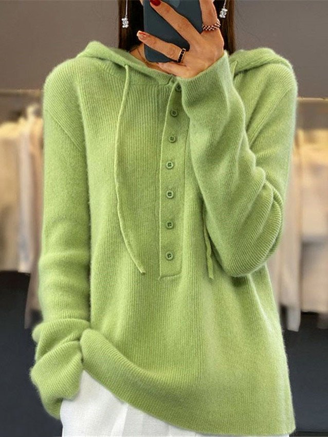 Women's Spring/Fall Plain Casual Long Sleeve Hoodie Wool/Knitting Sweater