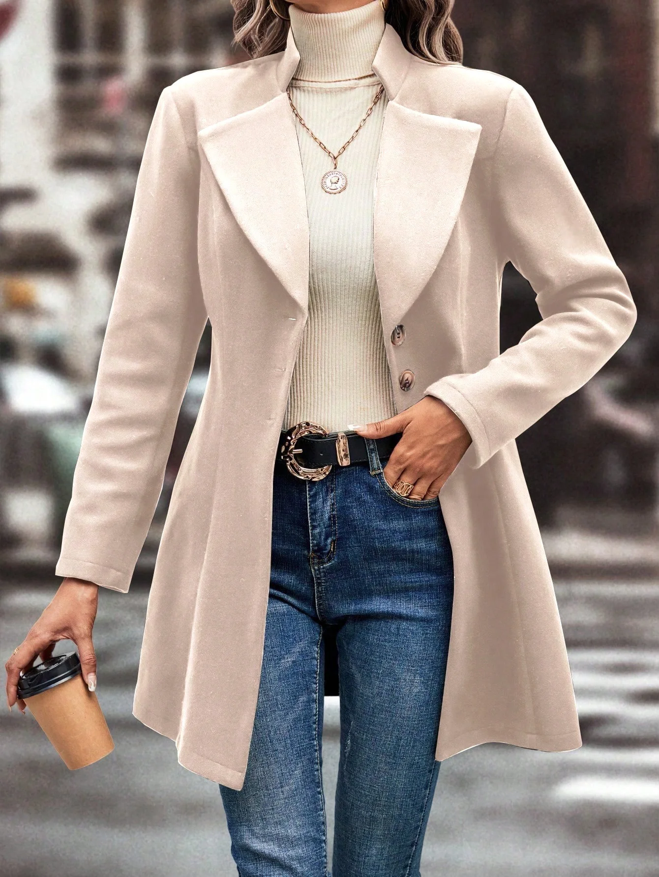 Women's Winter Outerwear Casual Plain Mid-long Shawl Collar Overcoat