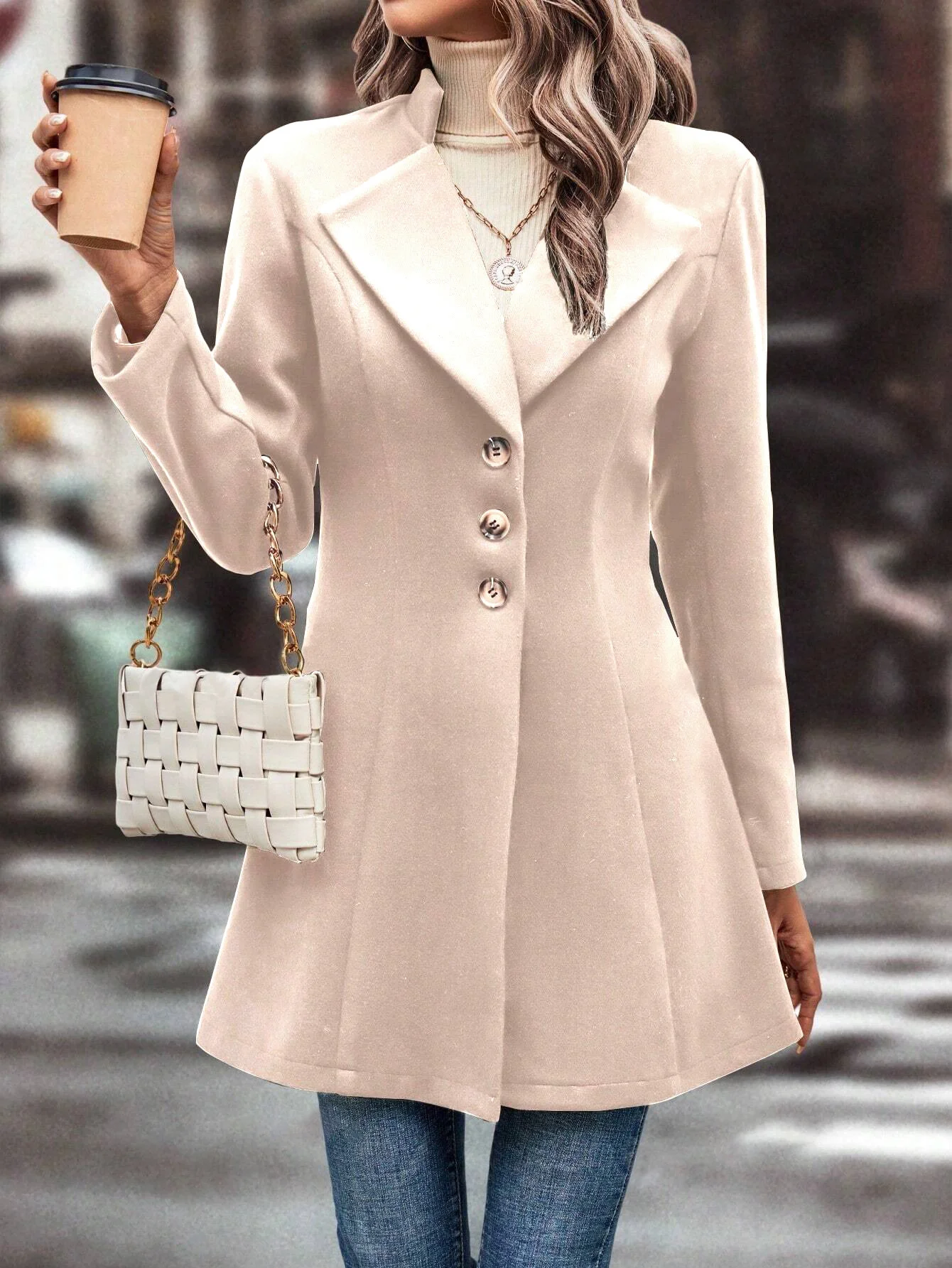 Women's Winter Outerwear Casual Plain Mid-long Shawl Collar Overcoat