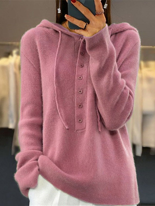 Women's Spring/Fall Plain Casual Long Sleeve Hoodie Wool/Knitting Sweater