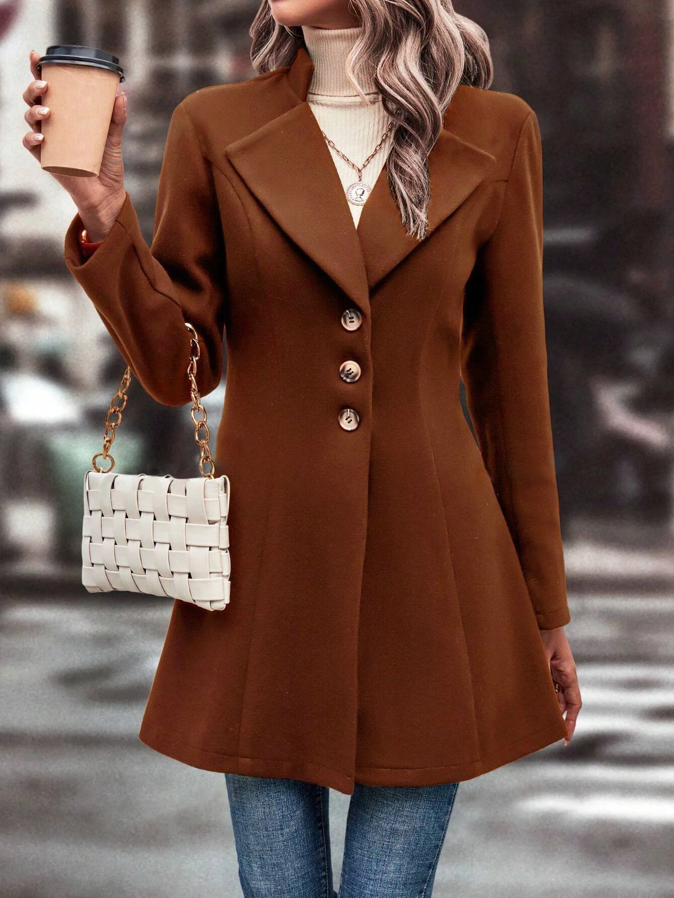 Women's Winter Outerwear Casual Plain Mid-long Shawl Collar Overcoat