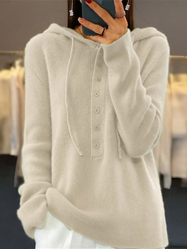 Women's Spring/Fall Plain Casual Long Sleeve Hoodie Wool/Knitting Sweater