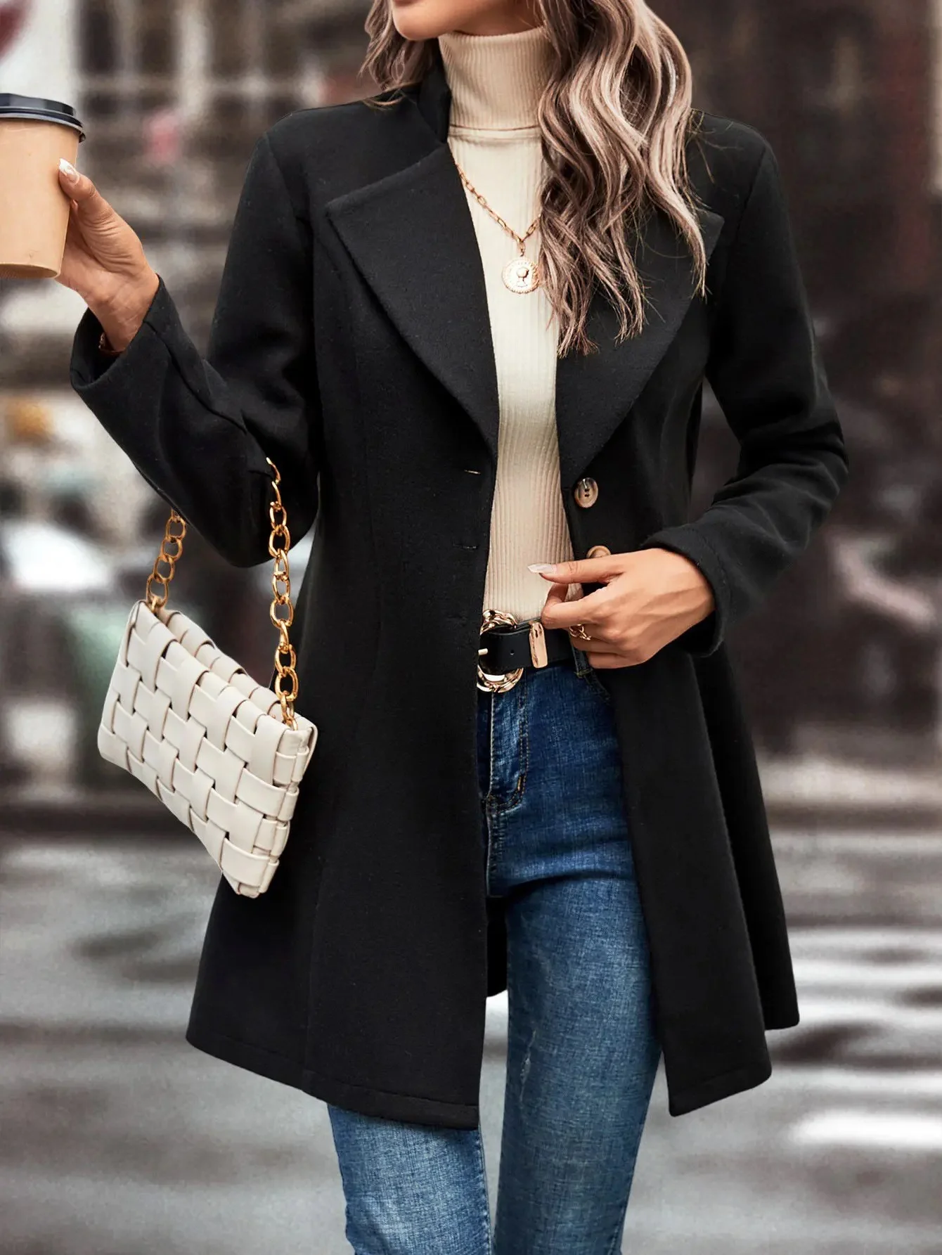 Women's Winter Outerwear Casual Plain Mid-long Shawl Collar Overcoat