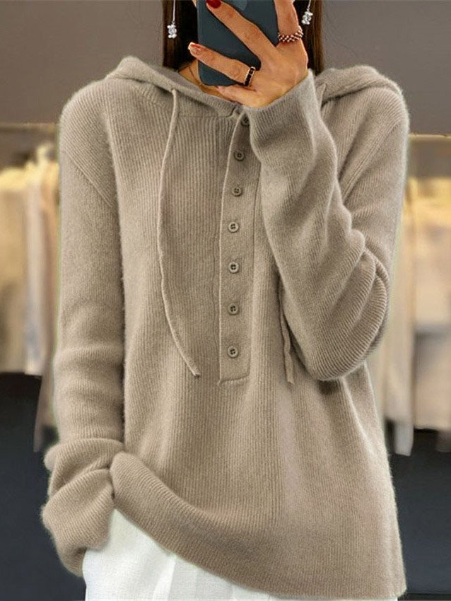 Women's Spring/Fall Plain Casual Long Sleeve Hoodie Wool/Knitting Sweater