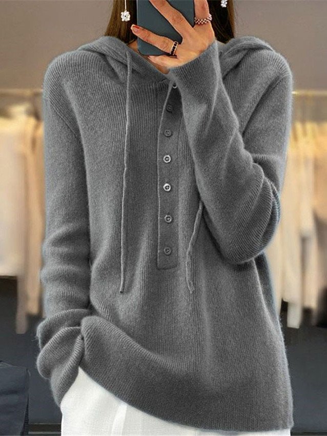 Women's Spring/Fall Plain Casual Long Sleeve Hoodie Wool/Knitting Sweater