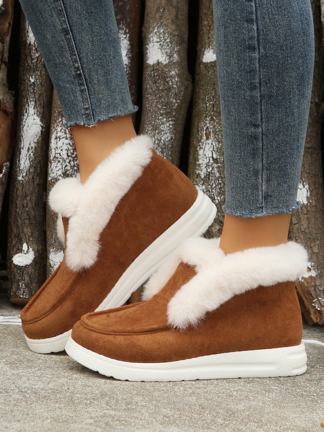 Simple Winter Plain Faux Suede Cotton-Padded Boots